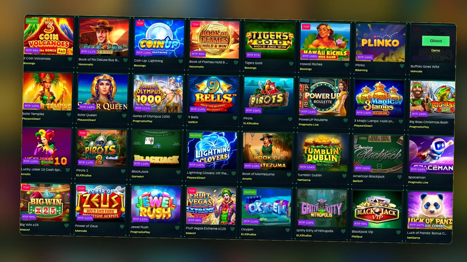 Schermata del lobby Nitrobet dopo l'accesso con saldo e menu